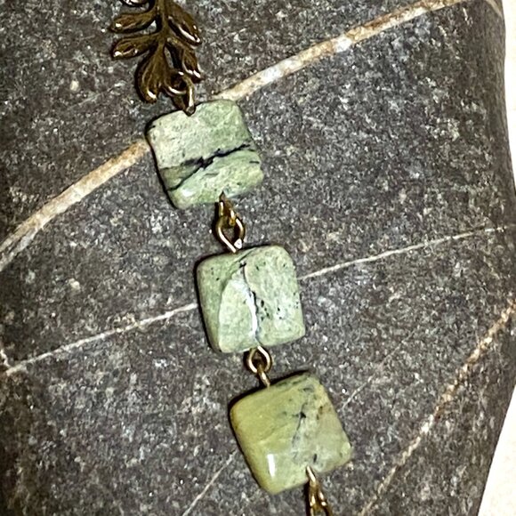 2/$20 Dark Green Serpentine Leaf Branch Necklace, Genuine Gemstone Bronze Chain - Picture 9 of 16